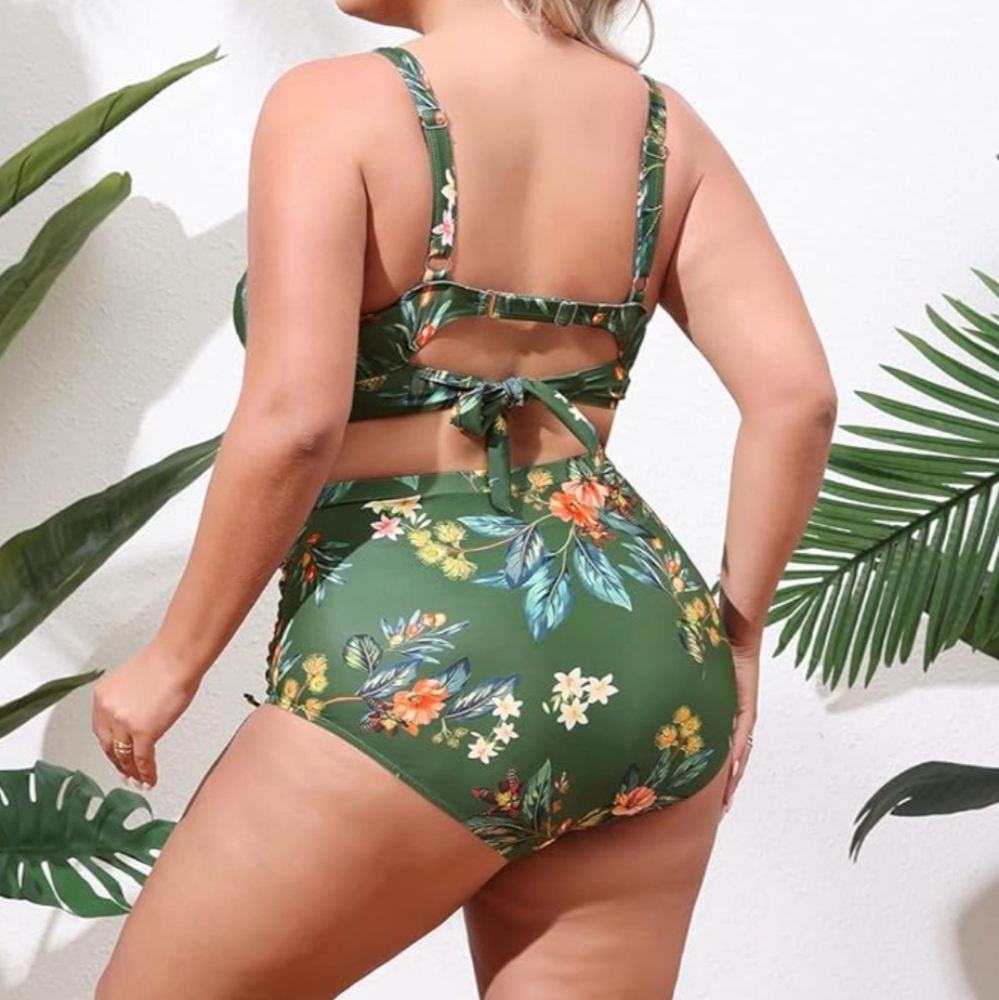 HANNA NIKOLE PLUS SIZE Ruched 2 Piece Bikini - Picture 3 of 7